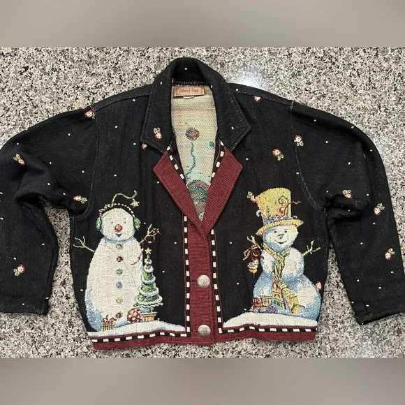 ✨VTG✨ Painted Pony Sweater Christmas Santa
Snowman Tapestry Jacket Med 🎅🏼☃️🎄 - Picture 4 of 15